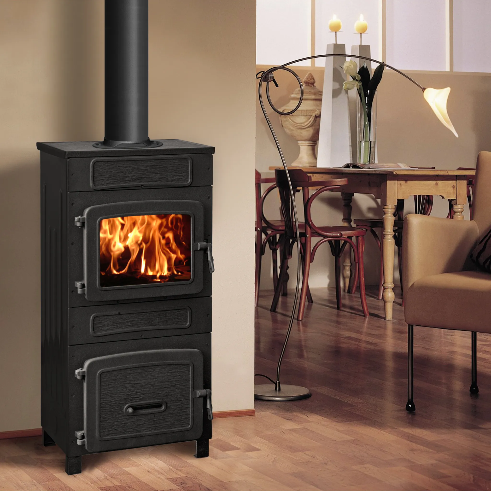 38e523f7cd01ef666a6fce0a82b5b904 WAMSLER WO 109-8F Werkstattofen 8 kW mit Sichtfenster – Kaminofen für Holz, Holzbriketts & Braunkohlebriketts – Bild 1